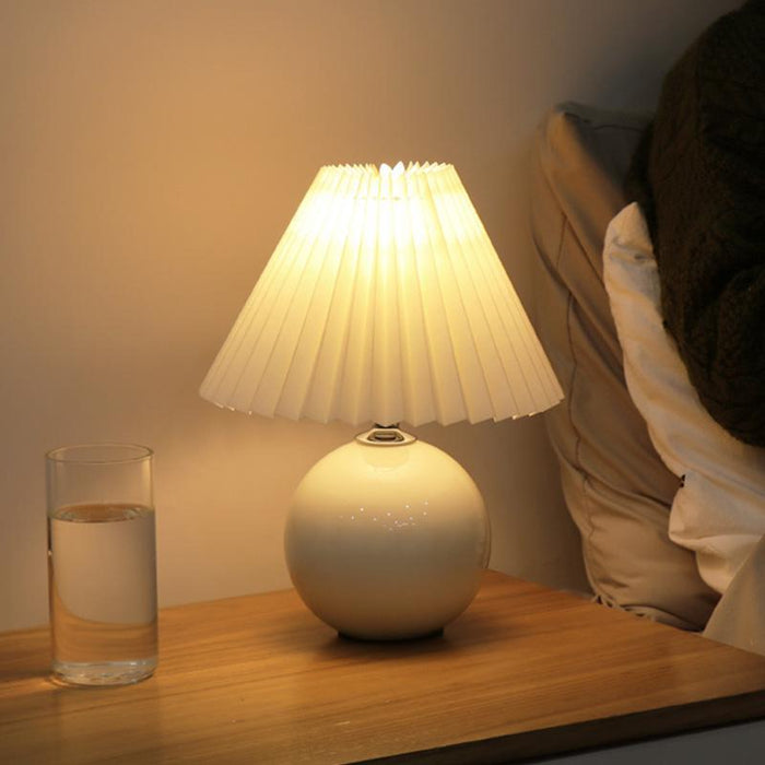 Ceramic Globe Table Lamp in White Pleated Empire Shade Night Lights