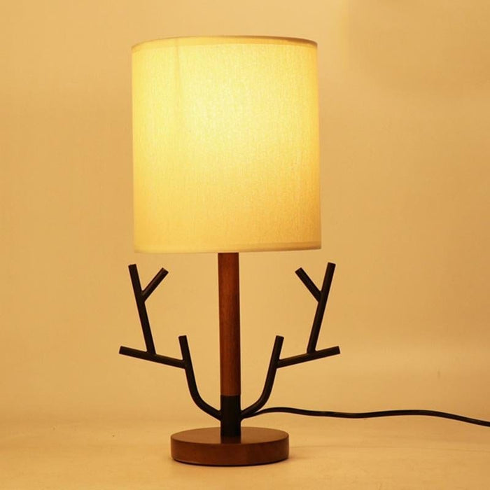 LED Nordic Wooden Tree Branch Table Lamp With Fabric Shade 1-Light  E27 Bedside Light