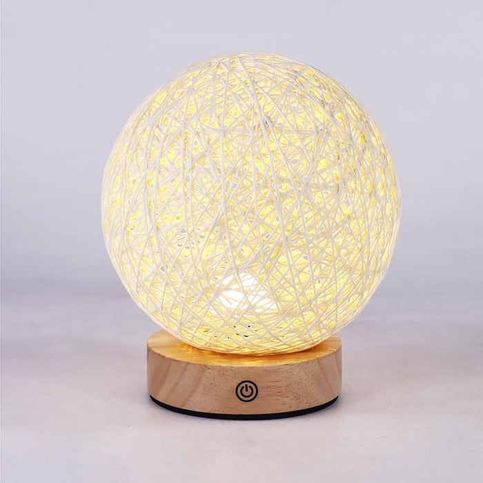 6'' Nordic LED Wooden Base Wicker Shade Table Lamps Built-in Battery Desk Reading Light