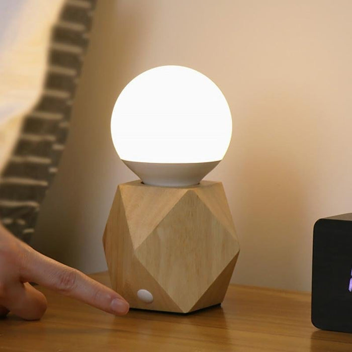 Nordic Geometric Wooden Base Touch Control Bulb Table Lamp 1-Light E27 Desk Night Light