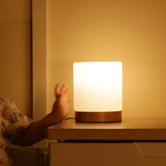Mini Glass Cylinder Table Lamps Touch-open 360 Lighting Reading Night Light