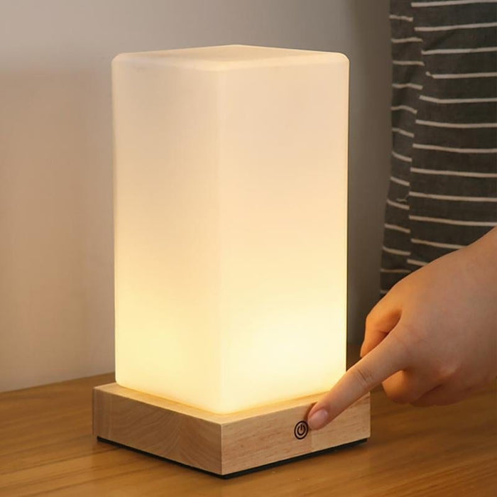 Nordic Wooden Kids' Table Lamp with Frosted Glass Remote Control Built-in Battery  Night Lamp