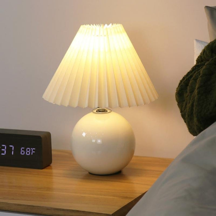 Ceramic Globe Table Lamp in White Pleated Empire Shade Night Lights