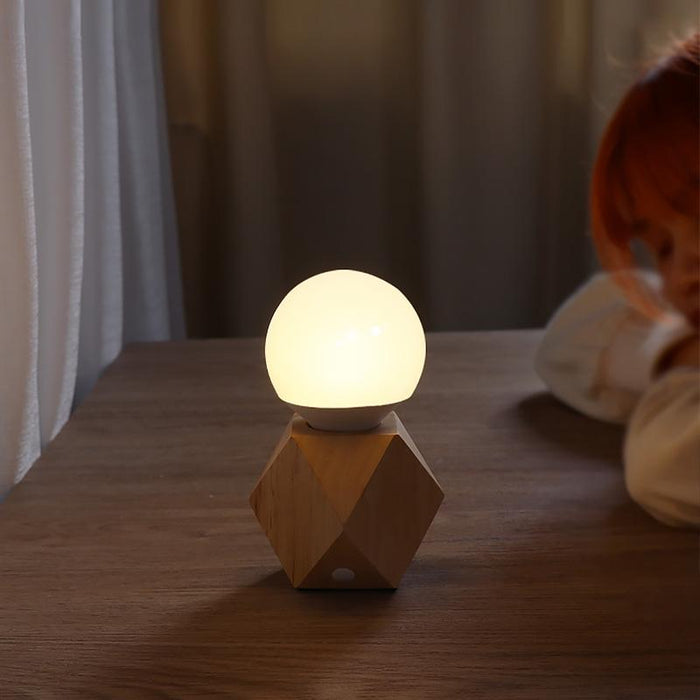 Nordic Geometric Wooden Base Touch Control Bulb Table Lamp 1-Light E27 Desk Night Light