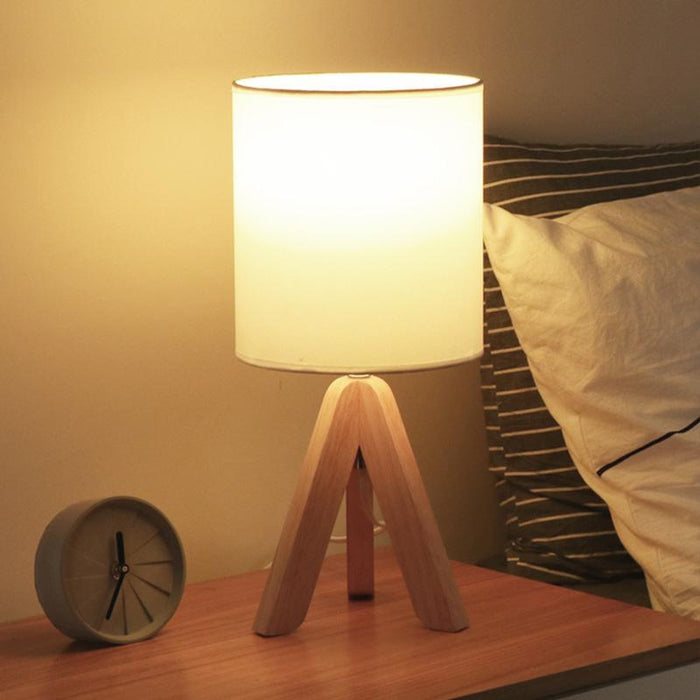 15 In.H Wood Tripod Table Lamp with Linen Shade LED Nightstand Lamps