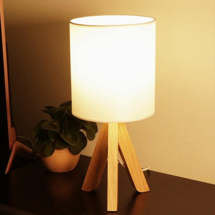 15 In.H Wood Tripod Table Lamp with Linen Shade LED Nightstand Lamps