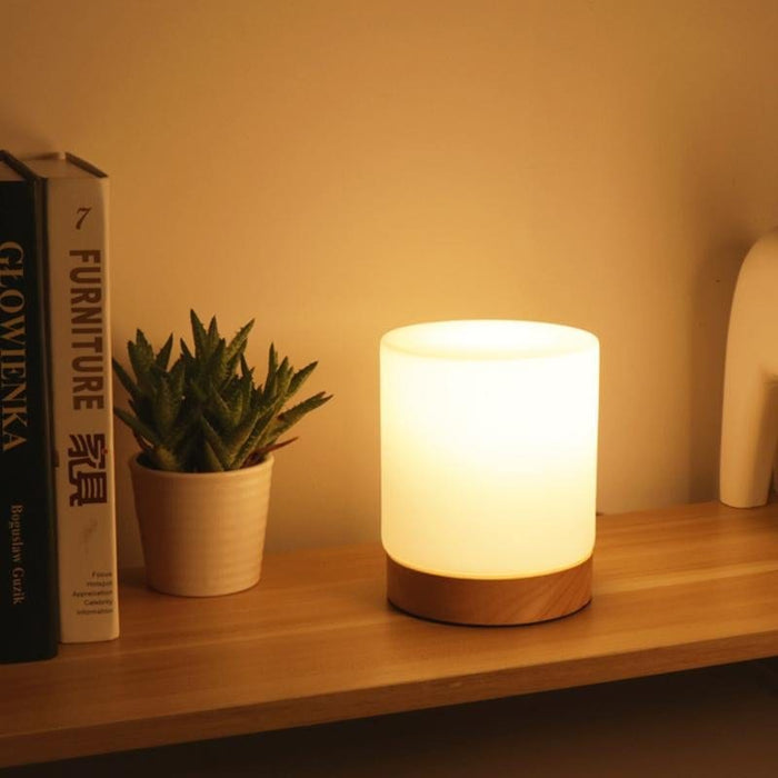 Mini Glass Cylinder Table Lamps Touch-open 360 Lighting Reading Night Light