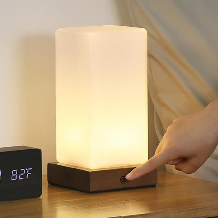 Nordic Wooden Kids' Table Lamp with Frosted Glass Remote Control Built-in Battery  Night Lamp