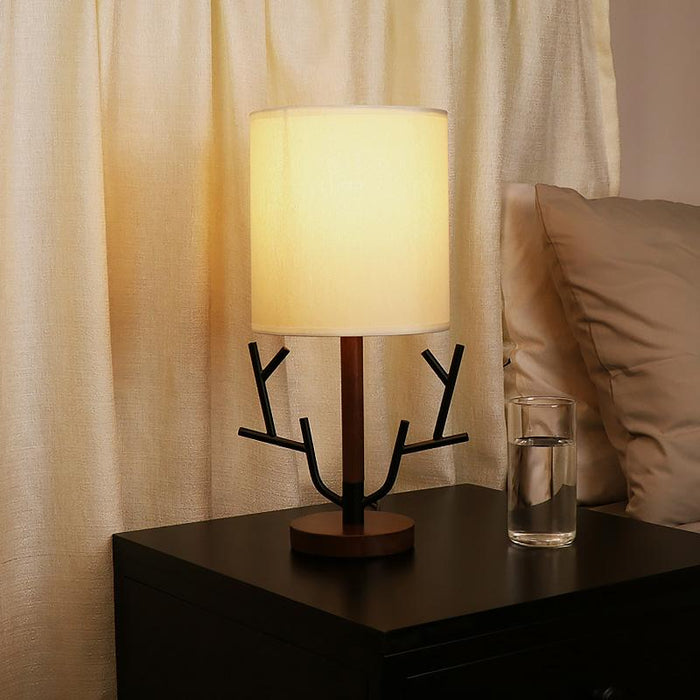 LED Nordic Wooden Tree Branch Table Lamp With Fabric Shade 1-Light  E27 Bedside Light