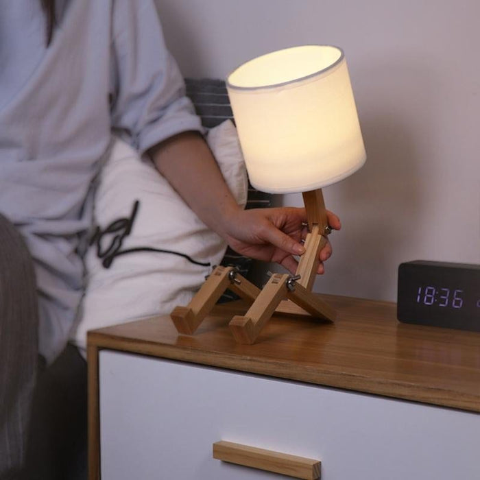 Adjustable LED Wooden Robot Table Lamp Book Holder Desk Reading Light