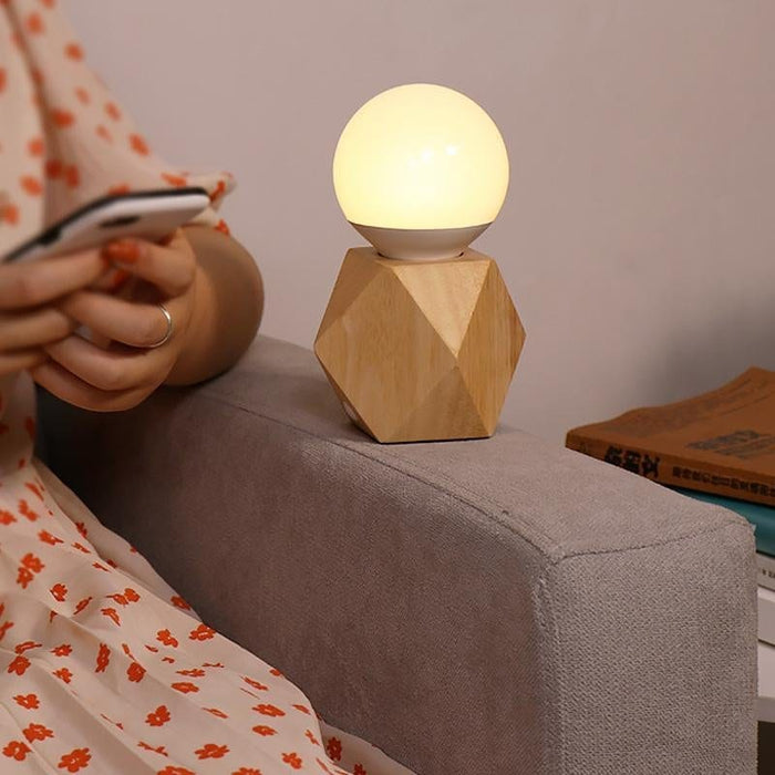 Nordic Geometric Wooden Base Touch Control Bulb Table Lamp 1-Light E27 Desk Night Light
