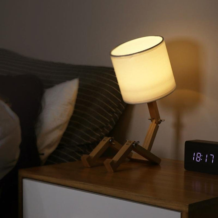 Adjustable LED Wooden Robot Table Lamp Book Holder Desk Reading Light