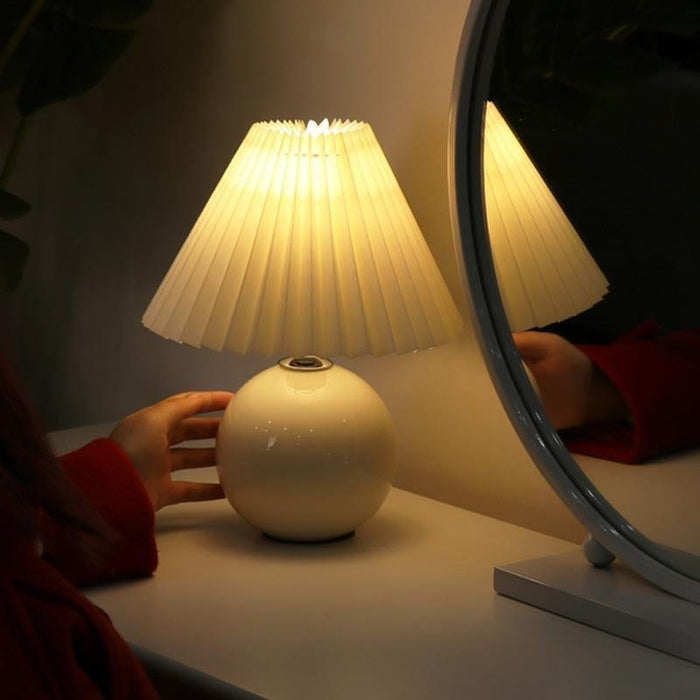 Ceramic Globe Table Lamp in White Pleated Empire Shade Night Lights