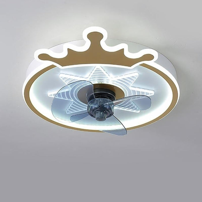 LED Round Crown Shaped Flush Mount Kids Ceiling Fans with Remote Control