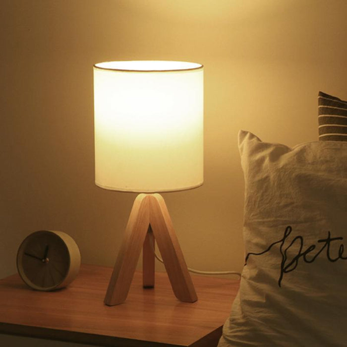 15 In.H Wood Tripod Table Lamp with Linen Shade LED Nightstand Lamps