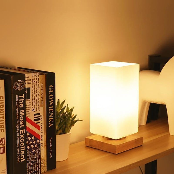 Nordic Wooden Kids' Table Lamp with Frosted Glass Remote Control Built-in Battery  Night Lamp