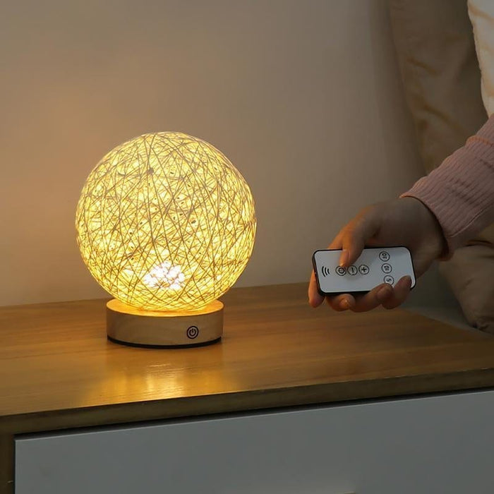 6'' Nordic LED Wooden Base Wicker Shade Table Lamps Built-in Battery Desk Reading Light