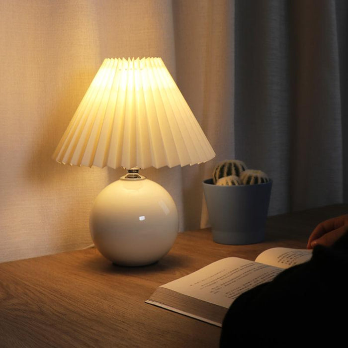Ceramic Globe Table Lamp in White Pleated Empire Shade Night Lights