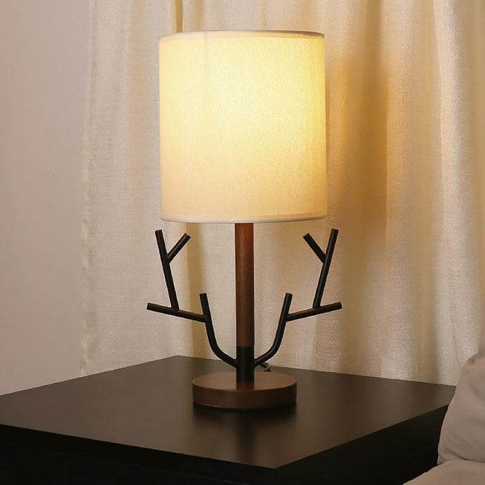 LED Nordic Wooden Tree Branch Table Lamp With Fabric Shade 1-Light  E27 Bedside Light