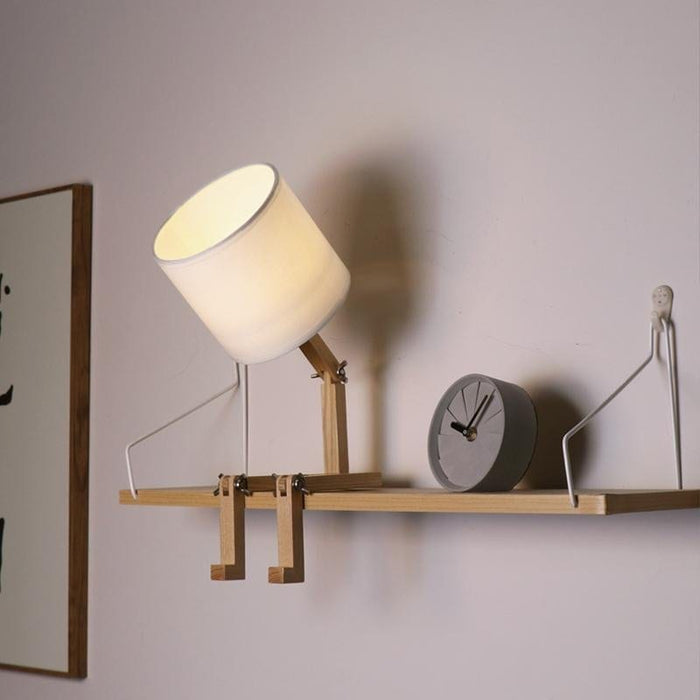 Adjustable LED Wooden Robot Table Lamp Book Holder Desk Reading Light