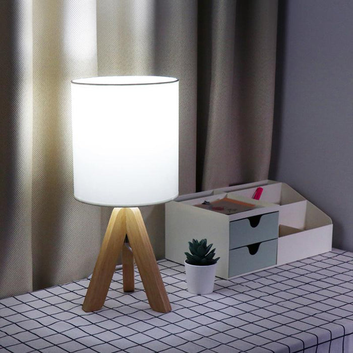 15 In.H Wood Tripod Table Lamp with Linen Shade LED Nightstand Lamps