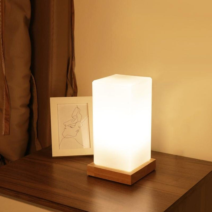 Nordic Wooden Kids' Table Lamp with Frosted Glass Remote Control Built-in Battery  Night Lamp