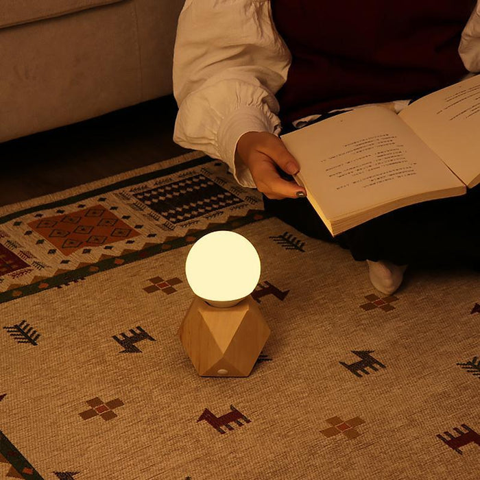 Nordic Geometric Wooden Base Touch Control Bulb Table Lamp 1-Light E27 Desk Night Light