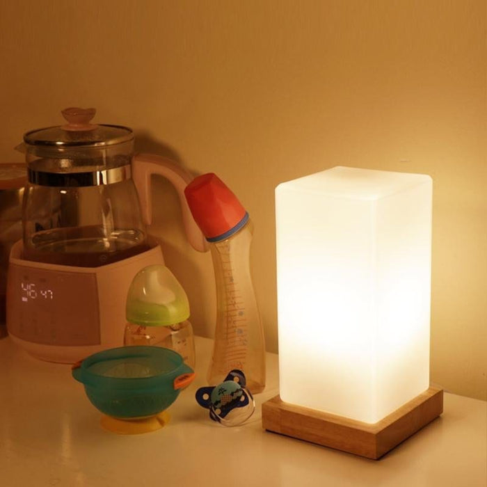 Nordic Wooden Kids' Table Lamp with Frosted Glass Remote Control Built-in Battery  Night Lamp
