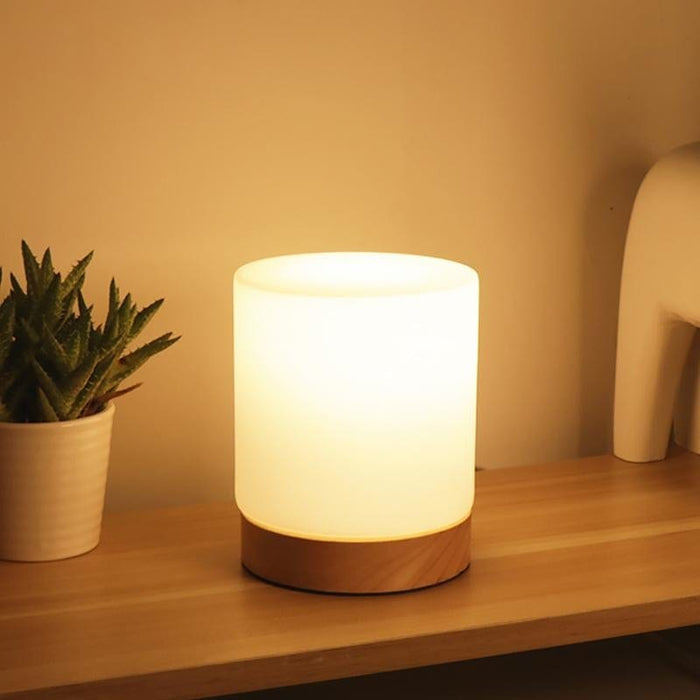 Mini Glass Cylinder Table Lamps Touch-open 360 Lighting Reading Night Light