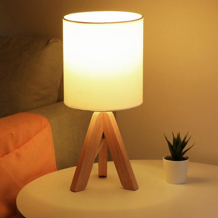 15 In.H Wood Tripod Table Lamp with Linen Shade LED Nightstand Lamps
