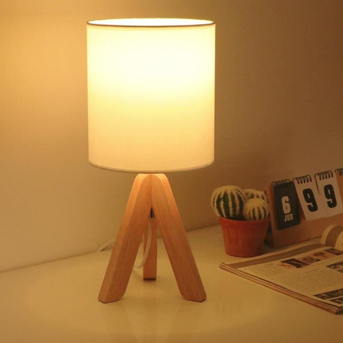 15 In.H Wood Tripod Table Lamp with Linen Shade LED Nightstand Lamps