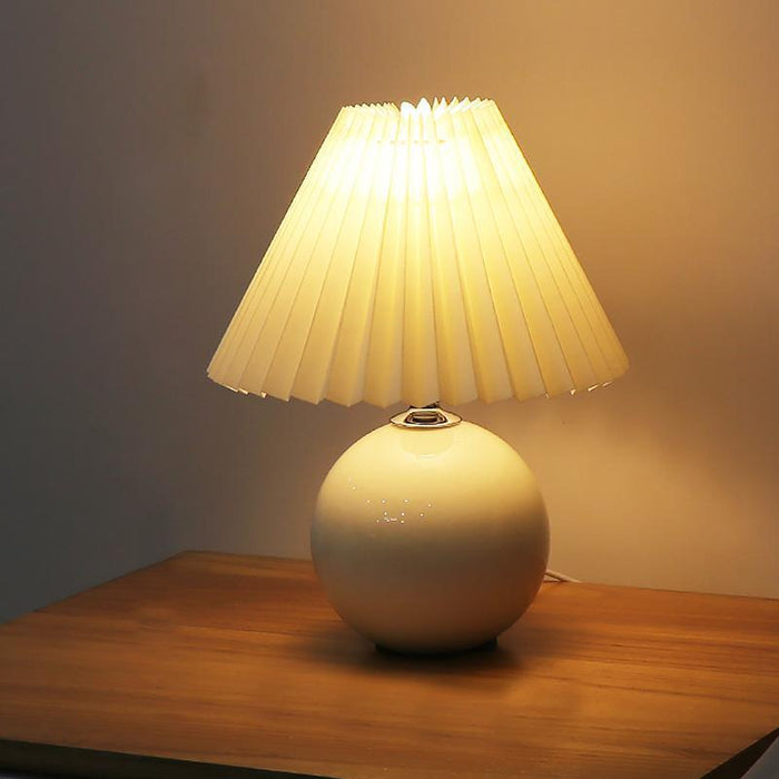 Ceramic Globe Table Lamp in White Pleated Empire Shade Night Lights