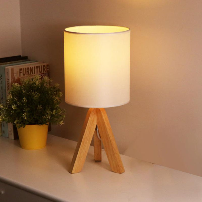 15 In.H Wood Tripod Table Lamp with Linen Shade LED Nightstand Lamps