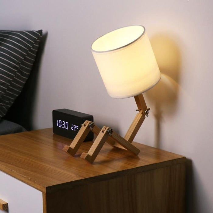 Adjustable LED Wooden Robot Table Lamp Book Holder Desk Reading Light