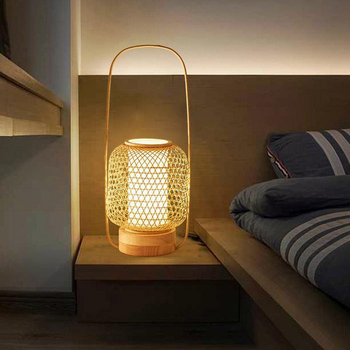 Japanese Handmade Bamboo Lantern Table Lamp with USB Port and Handle