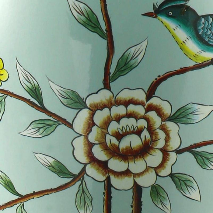 23'' Antique Porcelain Table Lamp in Pale Green with Birds and Branches
