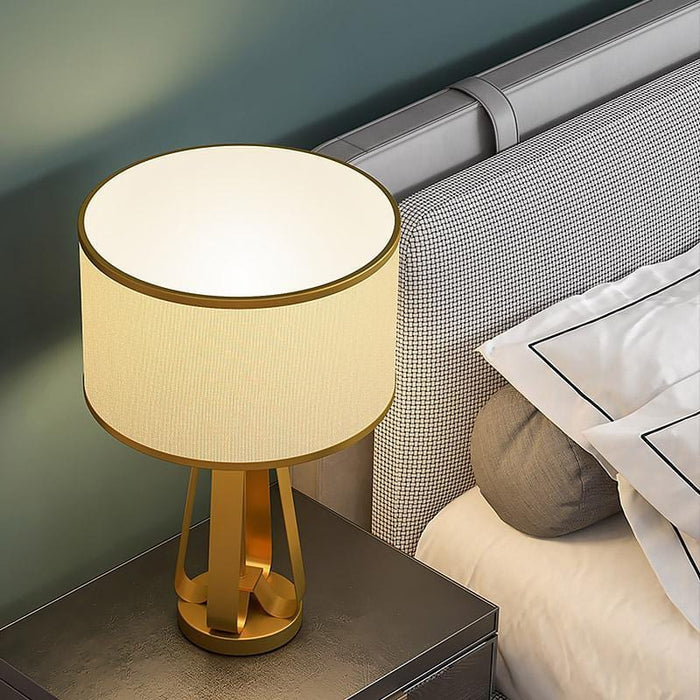 22 In.H 1-Light Drum Linen Shade Table Lamp with Gold Geometric Base