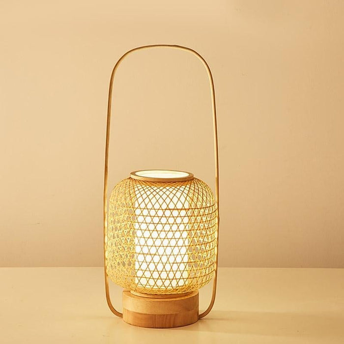 Japanese Handmade Bamboo Lantern Table Lamp with USB Port and Handle