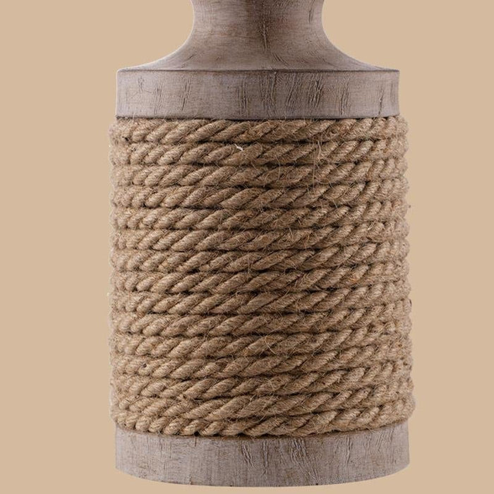 Rustic 1 Head Rope Column Table Lamp Beige Nightstand Light with Drum Shade