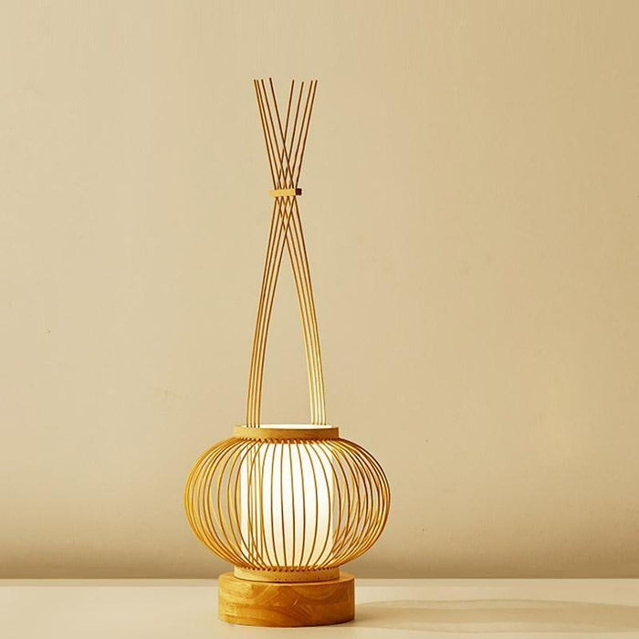 Japanese Handmade Bamboo Lantern Table Lamp with USB Port and Handle