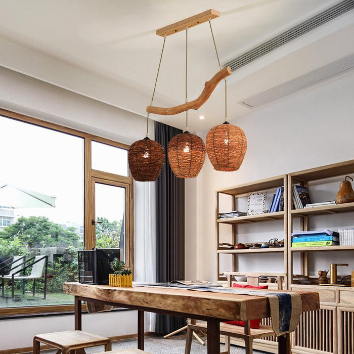 Beehive shaped Burlywood Colored Wicker Industrial Pendant Lighting