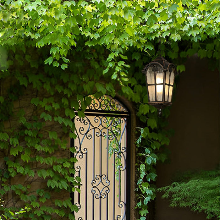 Outdoor LED Lantern Pendant Light - Rustic Cross Design, Ancient Rome Inspired, Waterproof