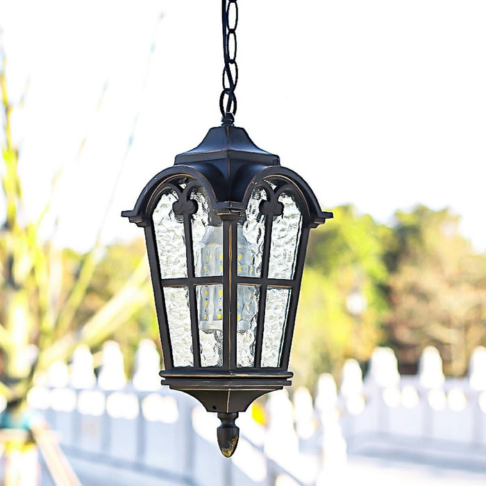 Outdoor LED Lantern Pendant Light - Rustic Cross Design, Ancient Rome Inspired, Waterproof