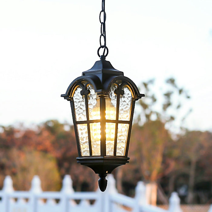 Outdoor LED Lantern Pendant Light - Rustic Cross Design, Ancient Rome Inspired, Waterproof