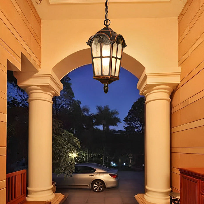 Outdoor LED Lantern Pendant Light - Rustic Cross Design, Ancient Rome Inspired, Waterproof