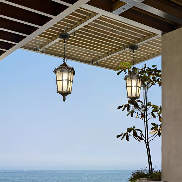 Outdoor LED Lantern Pendant Light - Rustic Cross Design, Ancient Rome Inspired, Waterproof