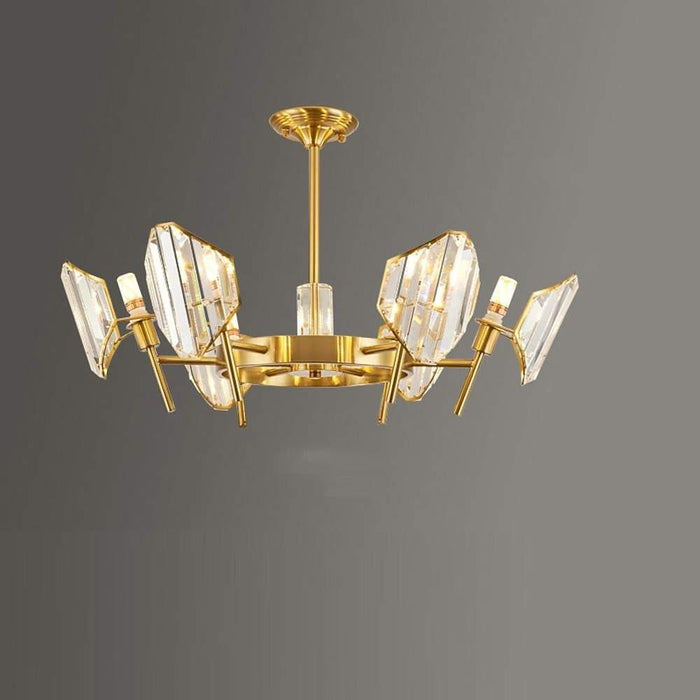Brass Ring Frame Crystal Chandelier -  Gold Metal. Crystal Accents Pendant Lights