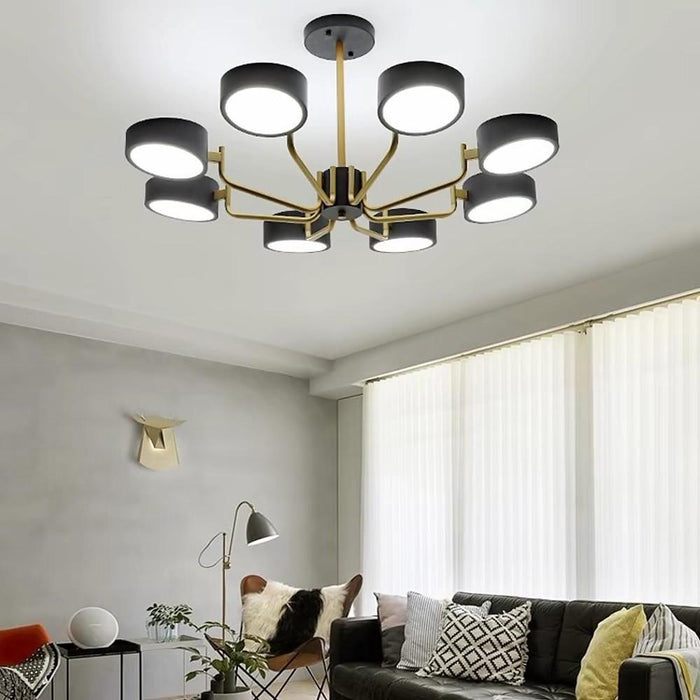 8-Light Tasking Chandelier - Fixed 24'' Height. 3000K-5400K