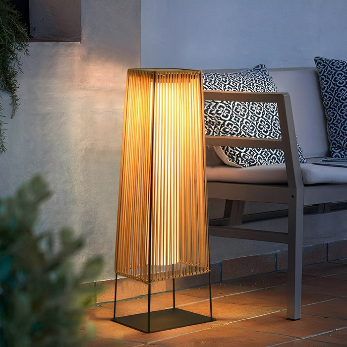 Rattan LED Outdoor Floor Lamp Lantern - Solar/Hardwired, Waterproof, Modern Style