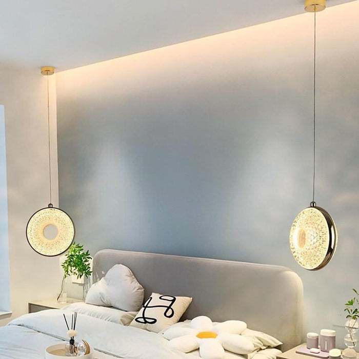 Circle Shaped Electroplated Acrylic Metal LED Modern Pendant Lighting